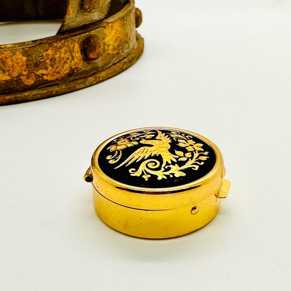 Vintage Damascene Mini Bird Pill Trinket Box - Picture 12 of 15